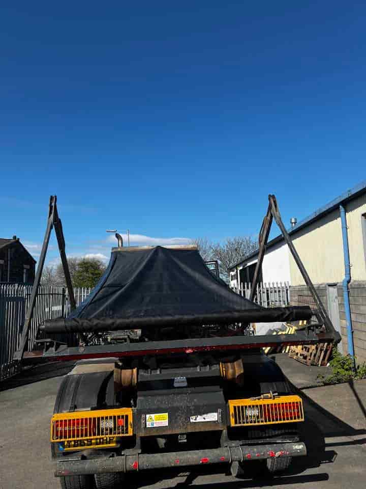 Mesh netting cover for skip lorry manuafactured by J clemishaw in Bury